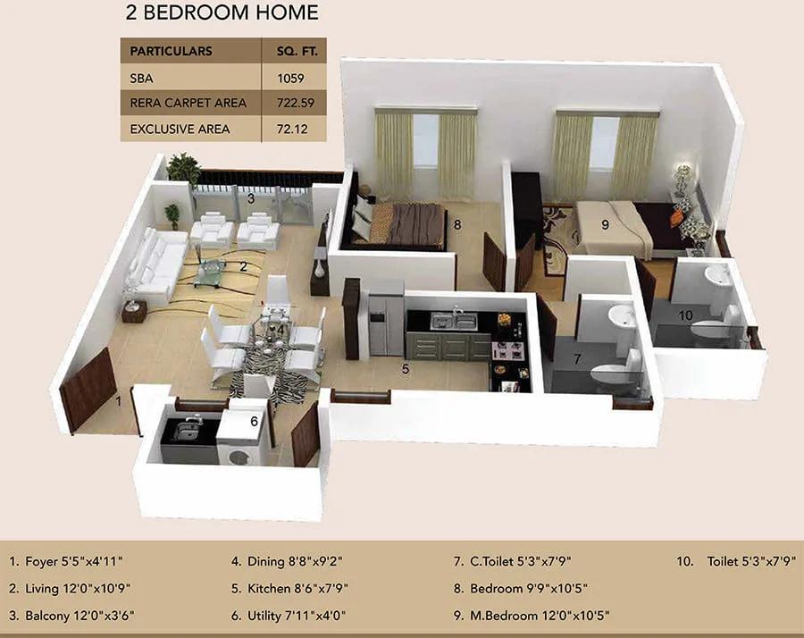 2bhk 1059 ramky fortuna whitefield
