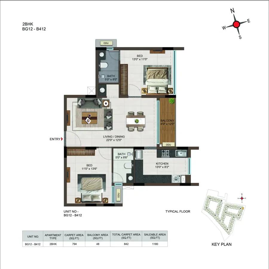 2bhk 1180 casagrand moondance kumbalgodu