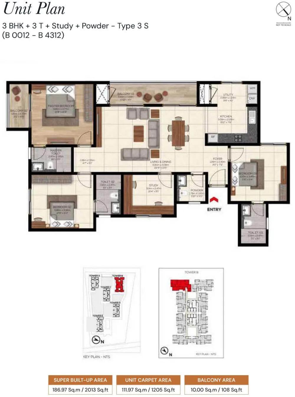 3bhk study 2013 brigade belvedere budigere