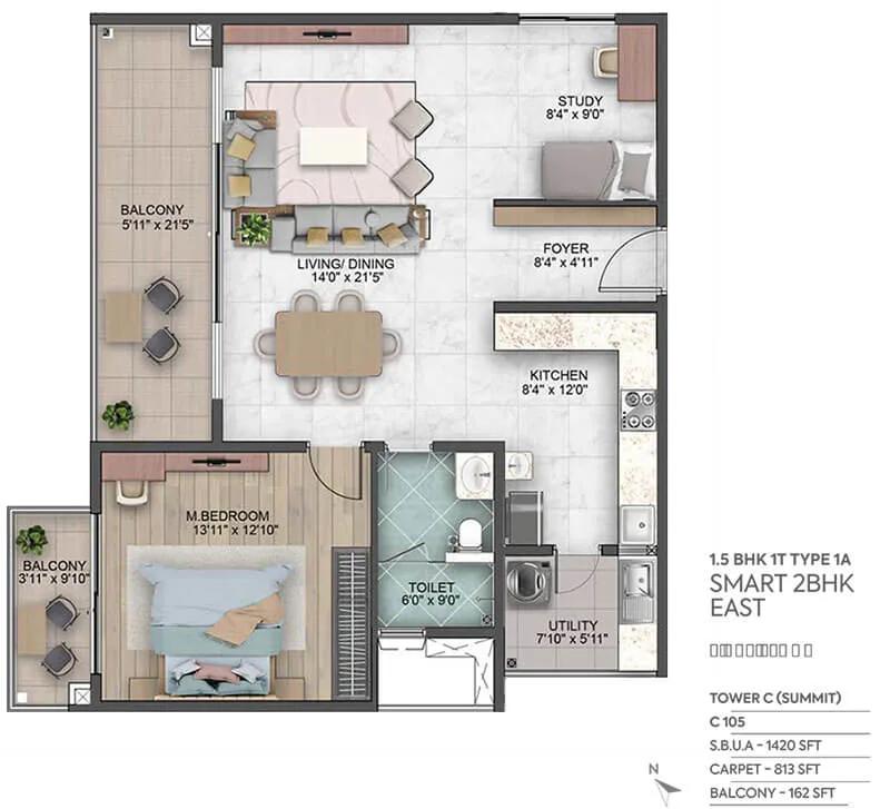 2BHK 1420 - Sumadhura Capitol Residences