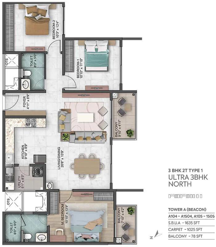3BHK 1635 - Sumadhura Capitol Residences
