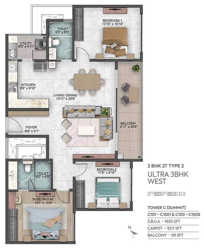 3BHK 1655 - Sumadhura Capitol Residences
