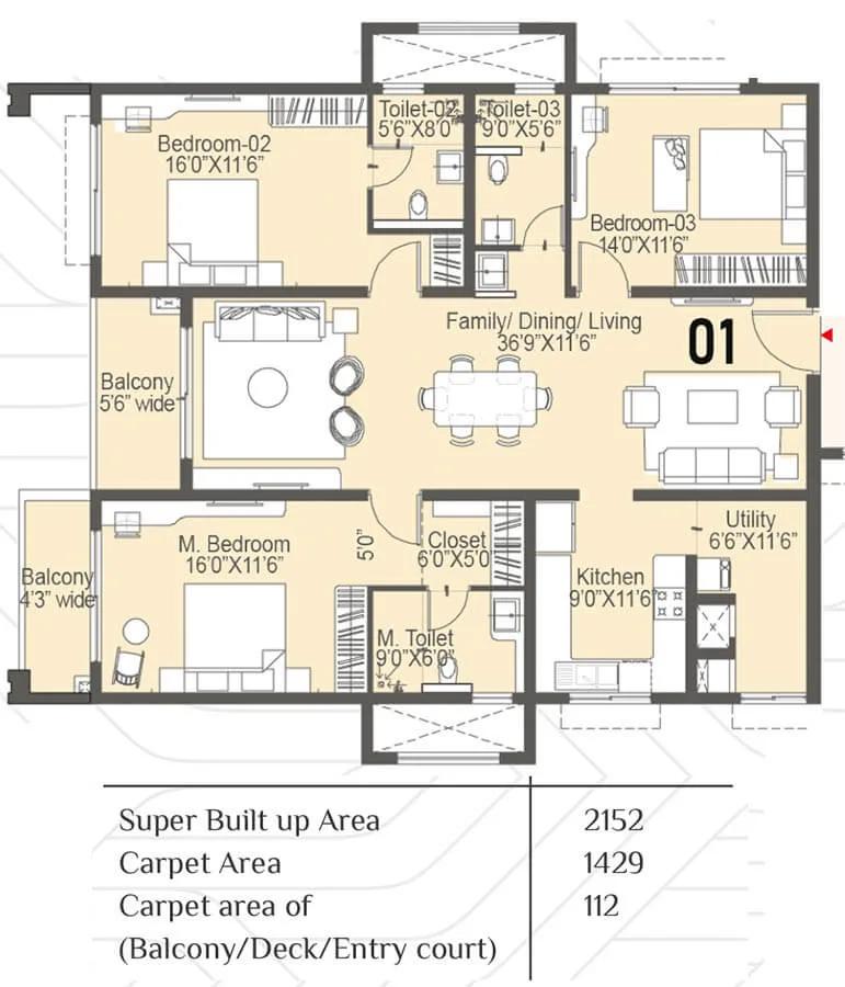 3bhk 2152 sattva lakeridge in neopolis