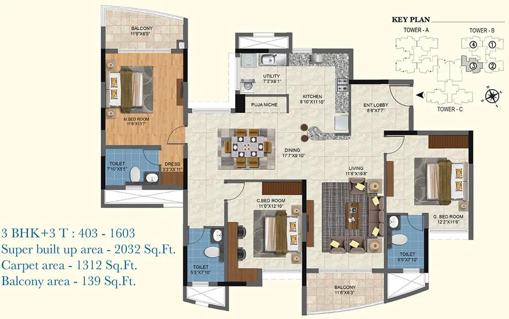 2032 3BHK+3T - Salarpuria Sattva Aqua Vista
