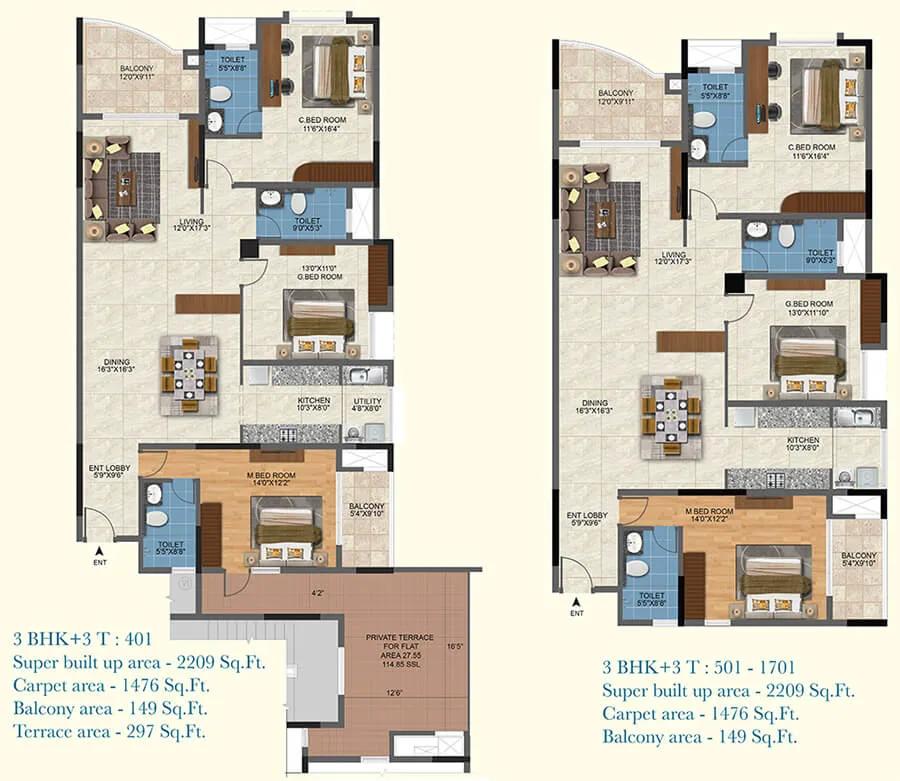 2209 3BHK+3T - Salarpuria Sattva Aqua Vista
