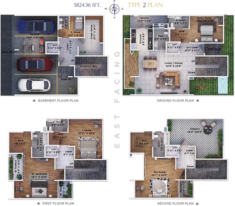 4BHK Triplex 3824 E - Sattva Springs