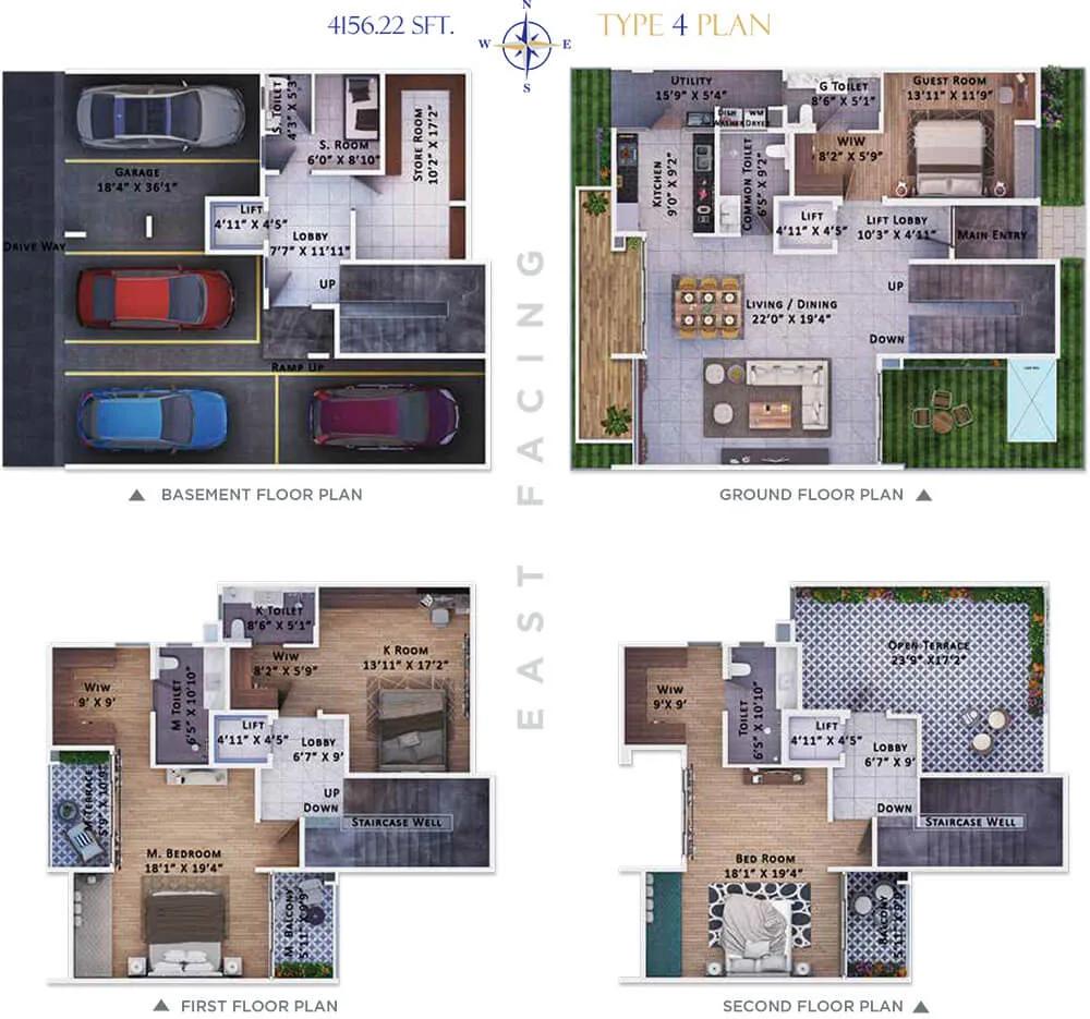4BHK Triplex 4156 W - Sattva Springs
