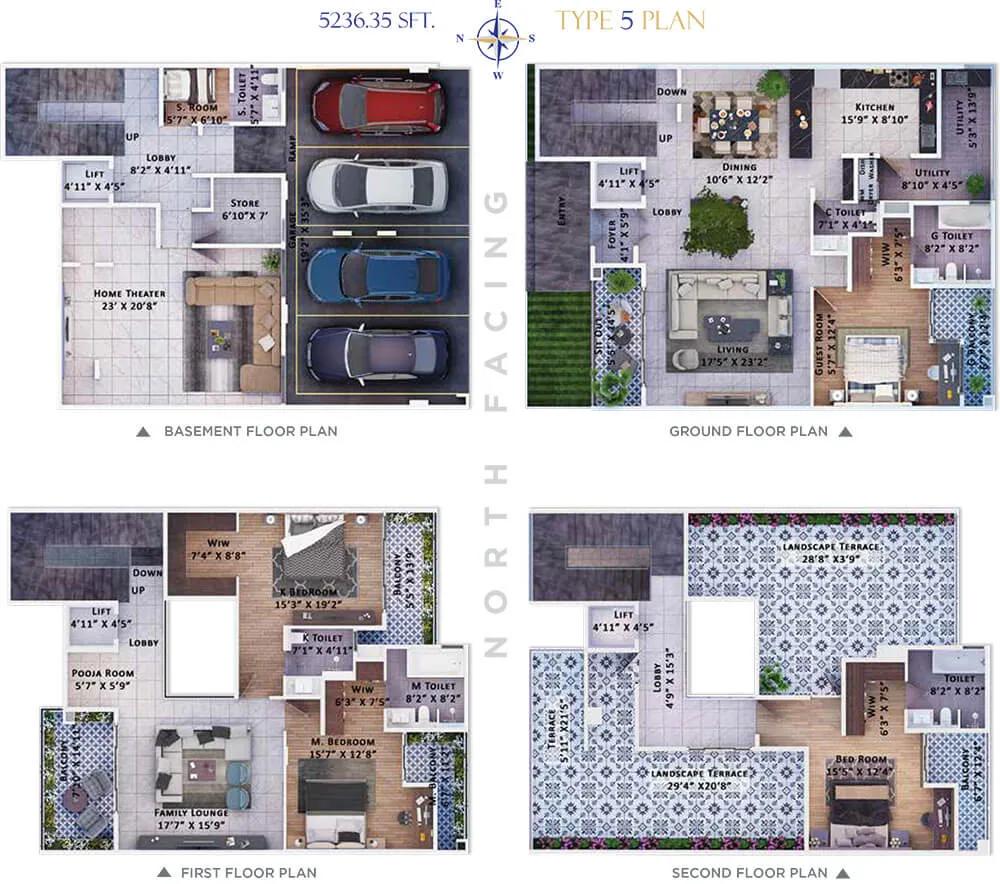 4BHK Triplex 5236 Home Theater Terrace - Sattva Springs