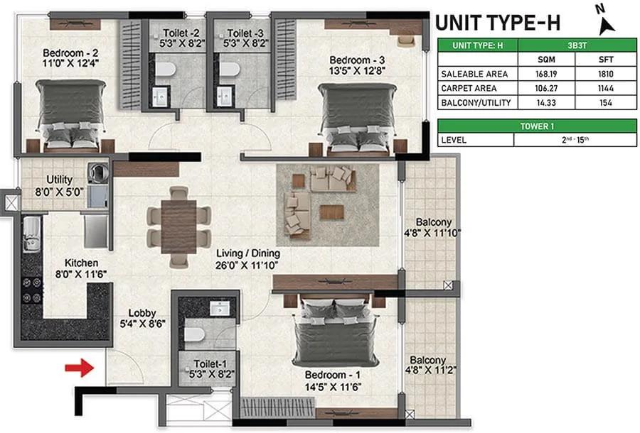 3bhk 1810 prestige glenbrook whitefield