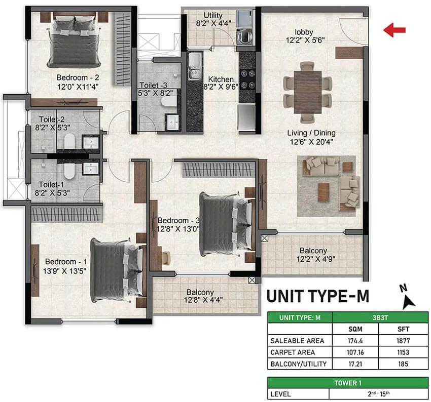 3bhk 1877 prestige glenbrook whitefield