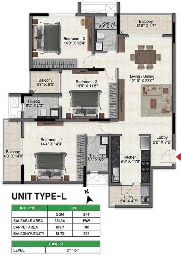 3bhk 1949 prestige glenbrook whitefield