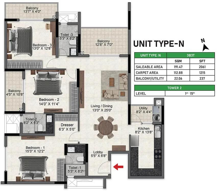 3bhk 2061 prestige glenbrook whitefield