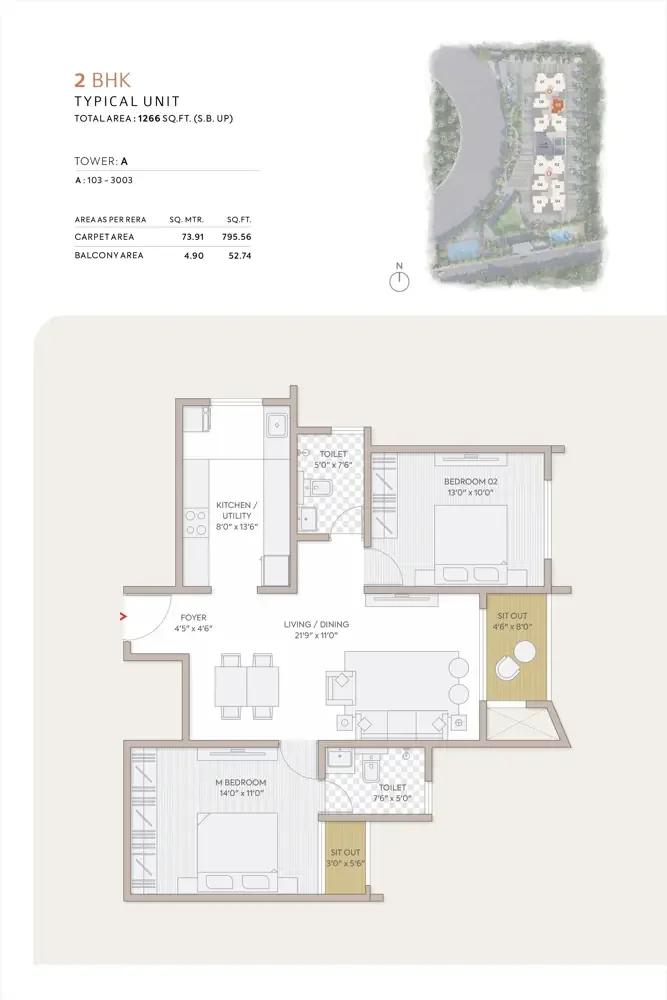 2bhk 1266 orchid south park