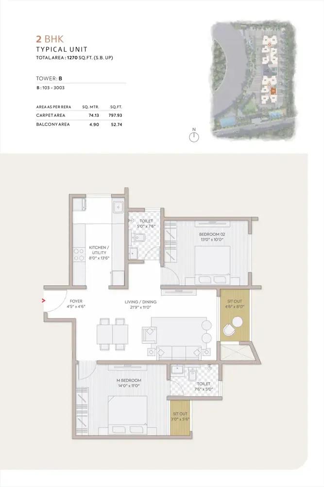 2bhk 1270 orchid south park