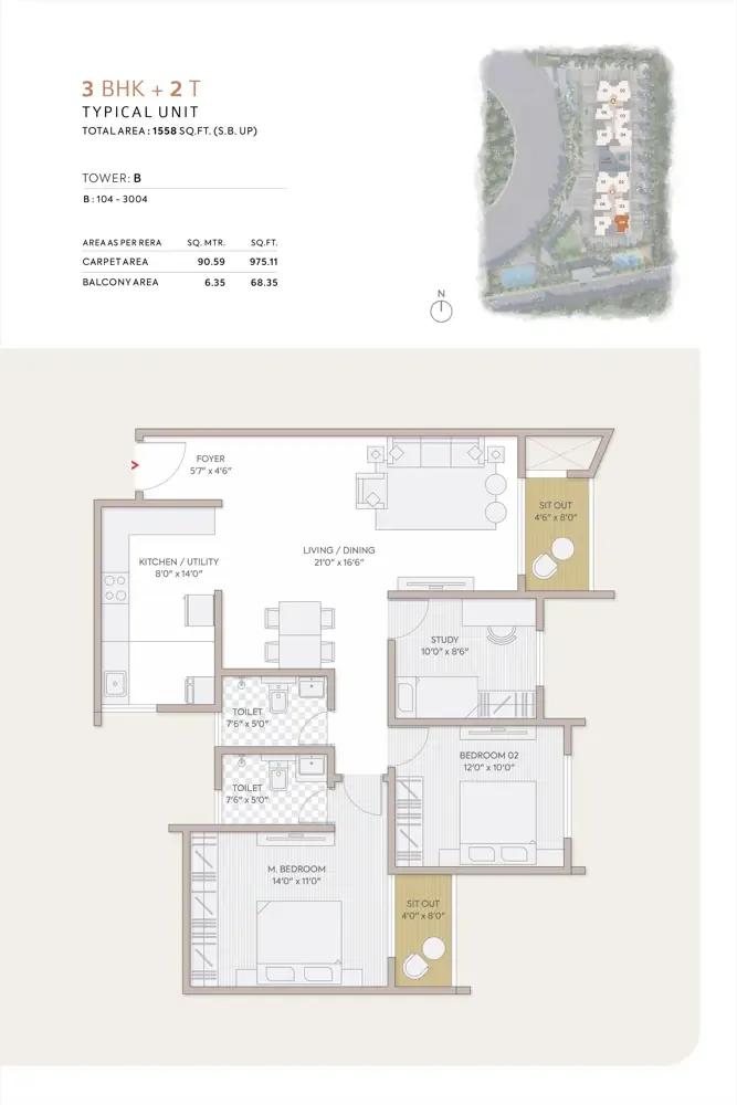 3bhk 1558 orchid south park