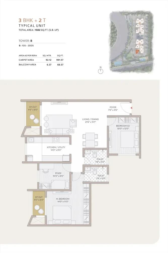 3bhk 1582 orchid south park