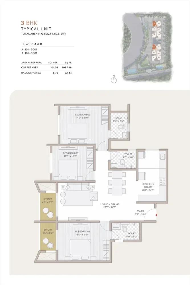 3bhk 1731 orchid south park