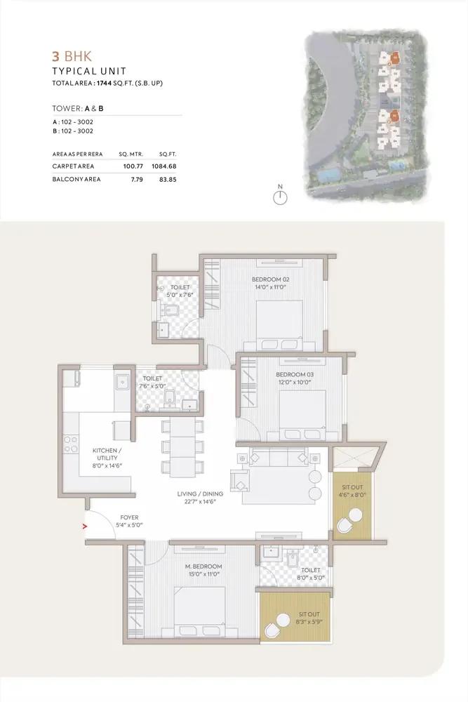 3bhk 1744 orchid south park