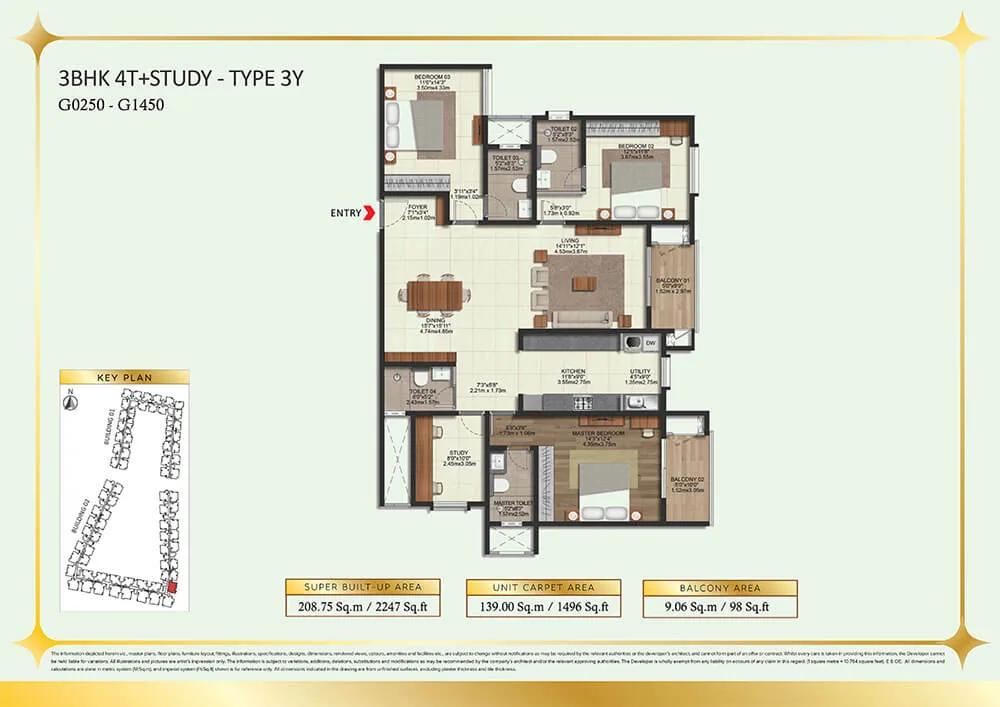 3BHK-Study 2247 - Brigade Eternia Yelahanka