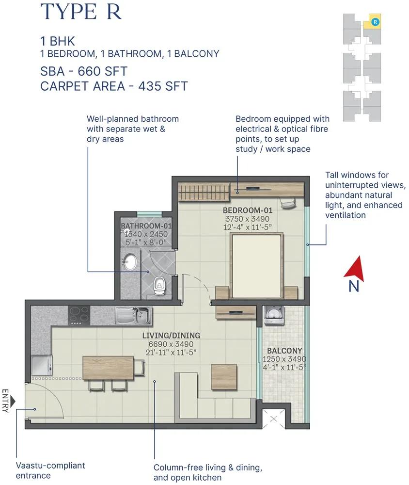 1bhk 660 sobha neopolis