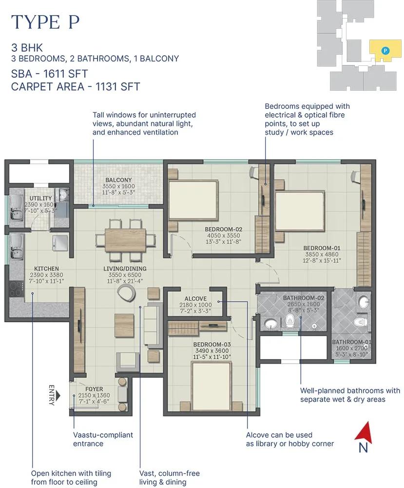 3bhk+3t 1611 sobha neopolis