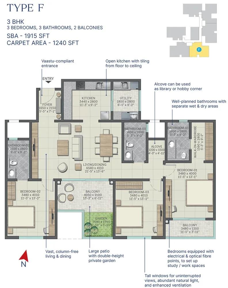 3bhk+3t 1915 sobha neopolis