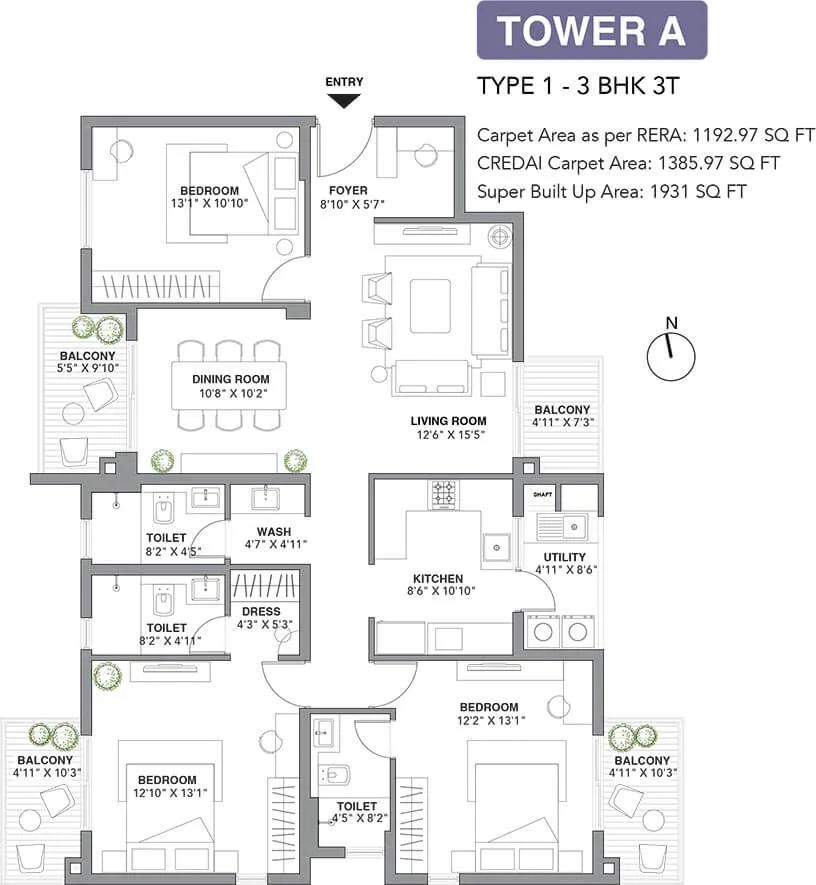 1931 3BHK+3T - Assetz 22 & Crest Yeshwanthpur