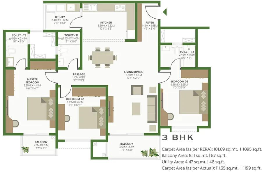 3BHK 1199 - Alembic Cloud Forest Whitefield