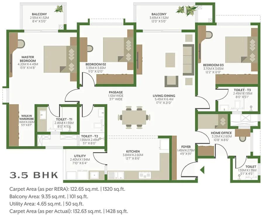 3.5BHK 1428 - Alembic Cloud Forest Whitefield