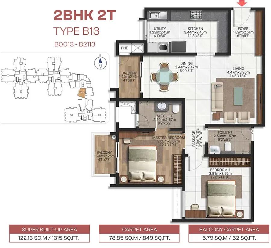 2BHK 1315 - Brigade Lakecrest Bhattarahalli