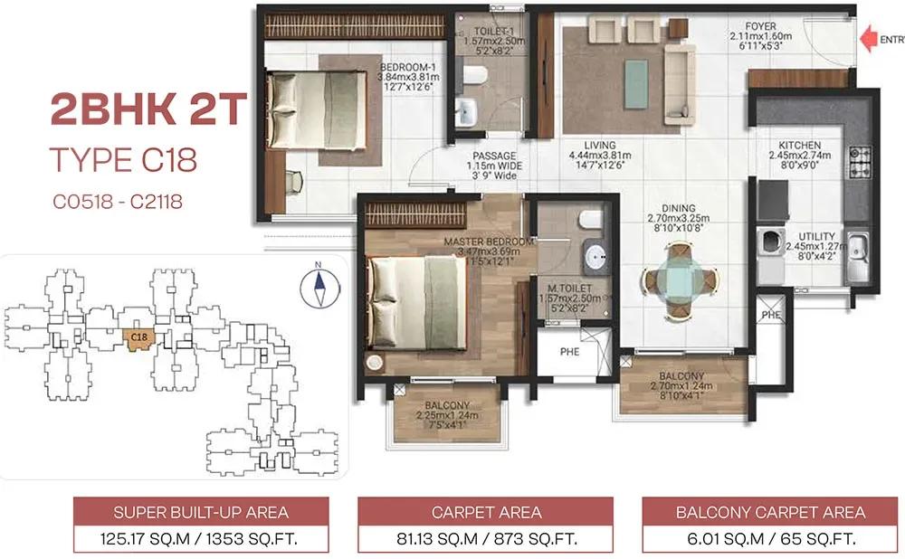 2BHK 1353 - Brigade Lakecrest Bhattarahalli