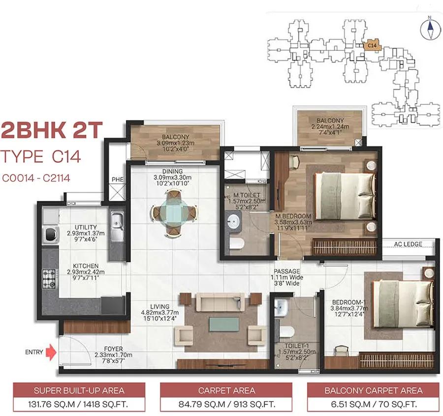 2BHK 1418 - Brigade Lakecrest Bhattarahalli