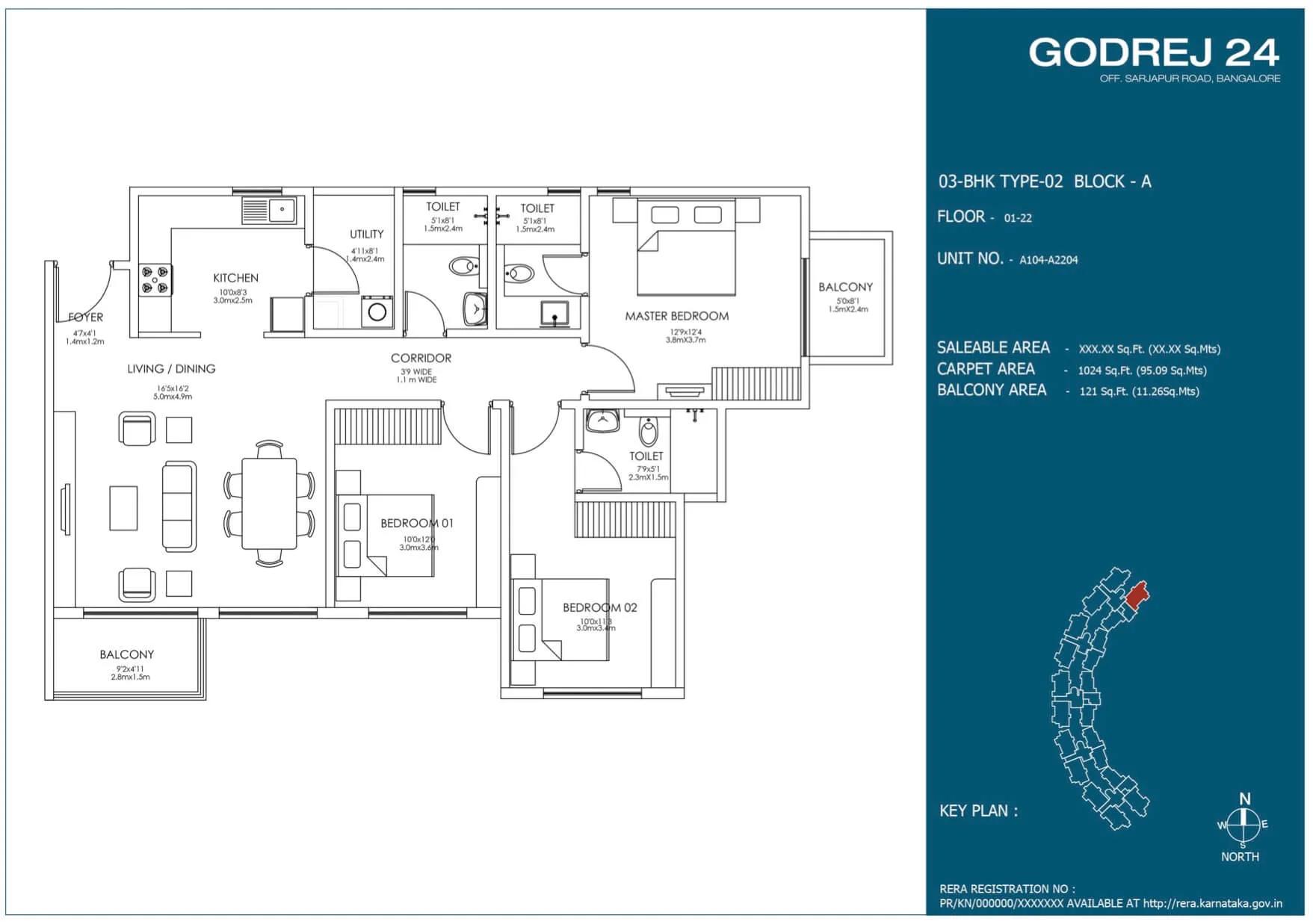 Godrej 24 Floor Plan 3 BHK Type 1