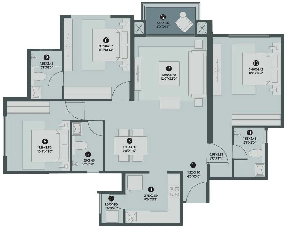 Octavius and Verona at Hiranandani OMR (House of Hiranandani, Egattur) floor plan 3