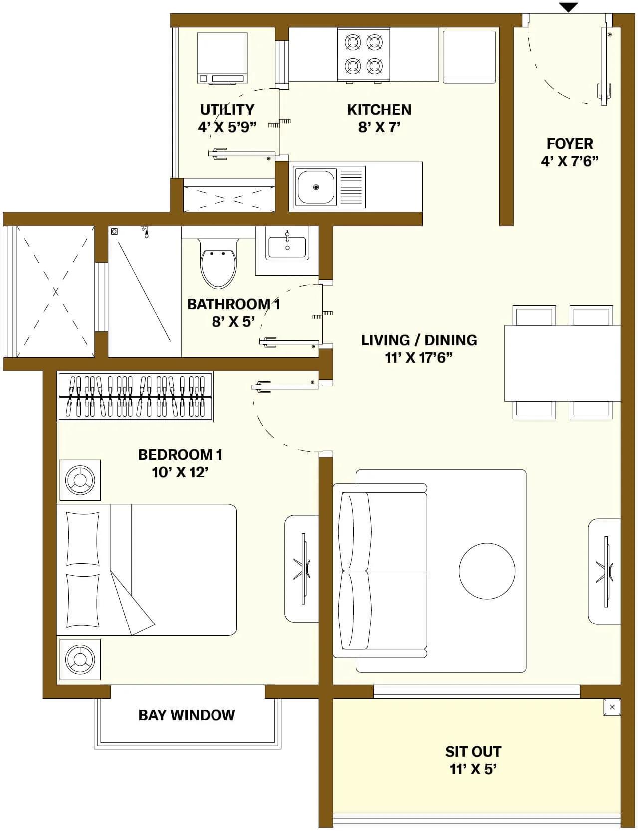 Nikoo Homes 8 Phase 2 1 BHK floor plan (developer's format plan)