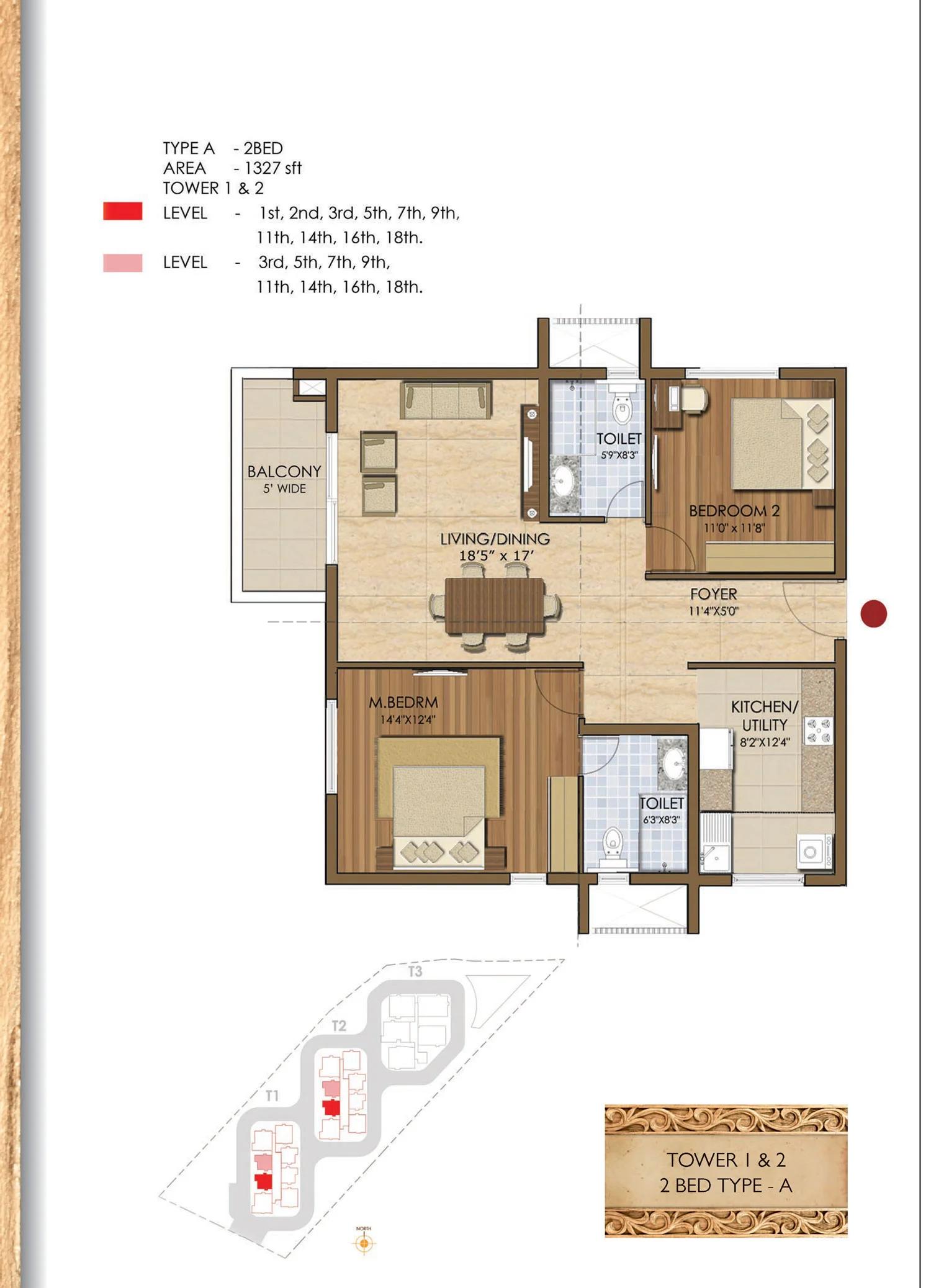 Prestige Ivy League 2 BHK floor plan (Type A)