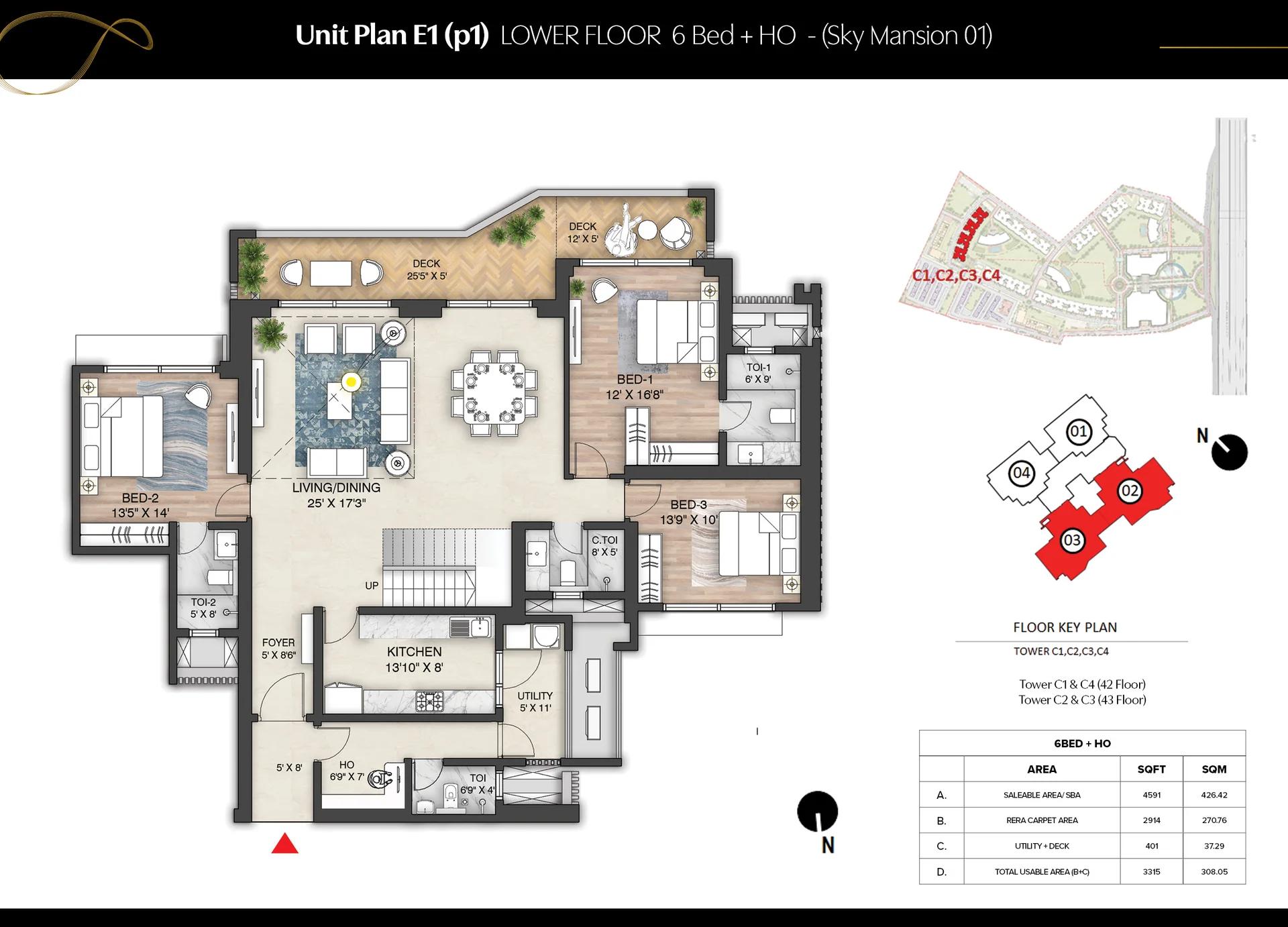 Prestige Oakwood Sky Mansion unit plan