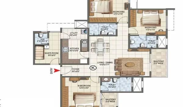 Prestige Palm Court 3 BHK floor plan