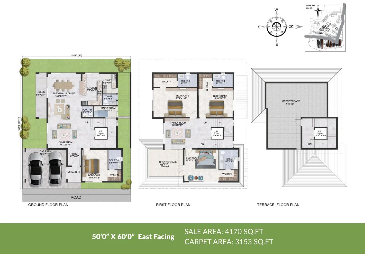 The Willows at Prestige Park Grove 50 x 60 ft villa plan, east facing