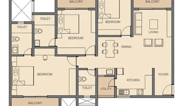 Rohan Avriti 3 BHK floor plan