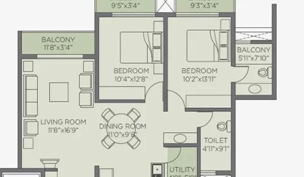 Rohan Jharokha 2 2 BHK floor plan